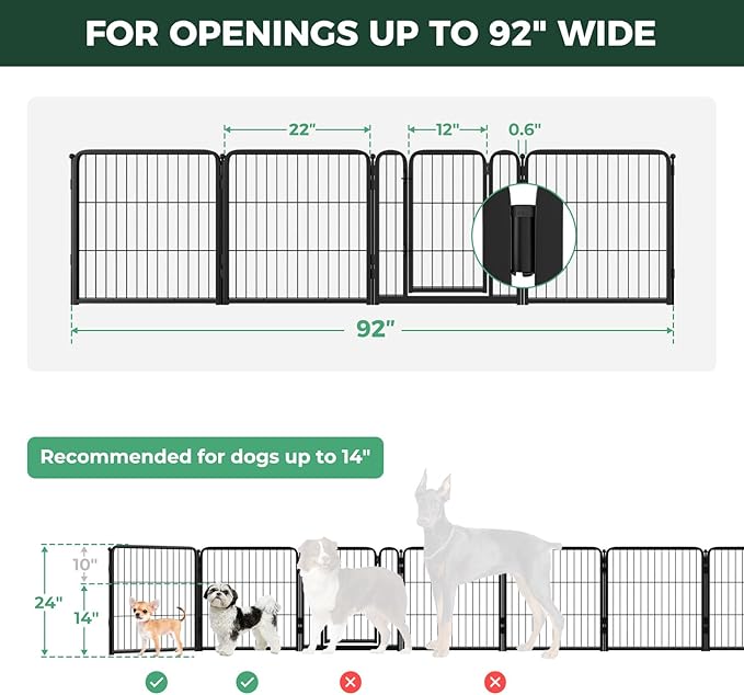 FXW Dog Gate Extra Wide Designed for Indoor Use, Adjustable Width Up to 92-inch Wide (24" H 4 Wire Panels for Puppies and Small Dogs), Black