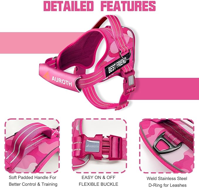 AUROTH Dog Harness and Leash Set, Soft Padded Service Dog Vest with 5.25FT Dog Leash, No Choke, Easy On Pet Vest, Adjustable Reflective No Pull Pet Vest Medium Sized Dog, Easy Walking and Training