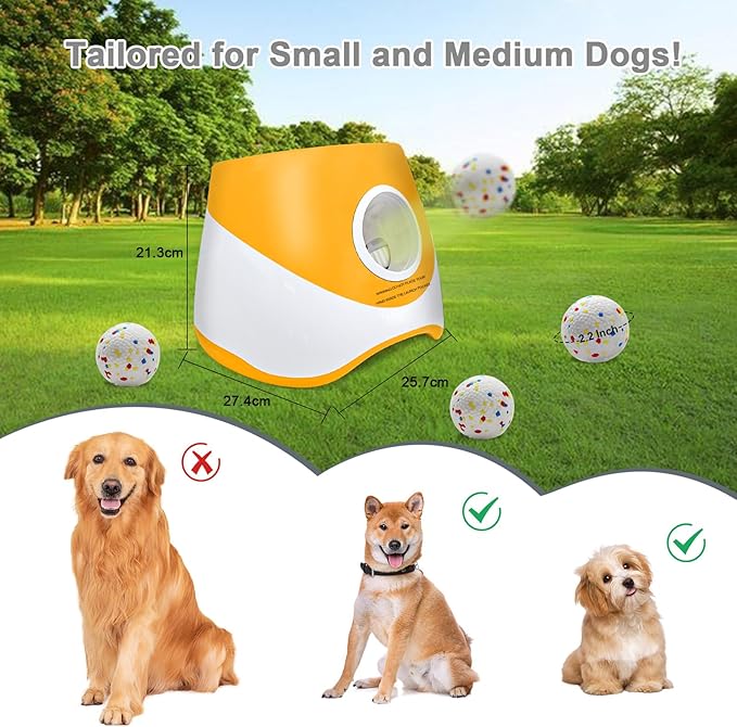 Automatic Dog Ball Launcher for Samll to Medium Dogs, Upgraded Interactive Toy Balls Thrower, Distance Adjustable Mental Stimulating Dog Toys with 4 Etpu Balls 2.2 Inch (Orange)