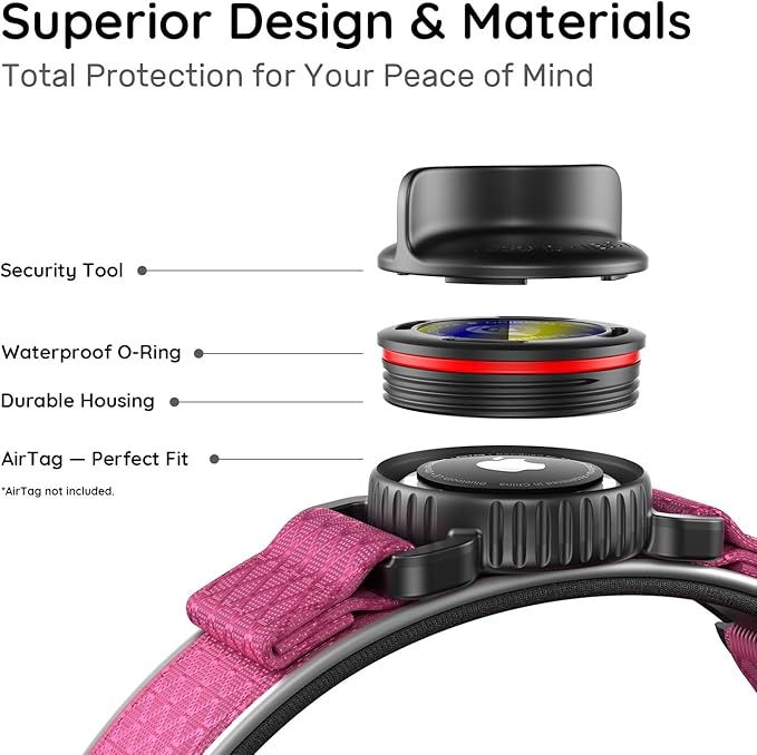 AirTag Dog Collar with QR Code ID & Waterproof Holder - Reflective, Durable Padded Oxford Collar Compatible with Apple AirTags for Small Puppy Dogs (Rose Red, S)