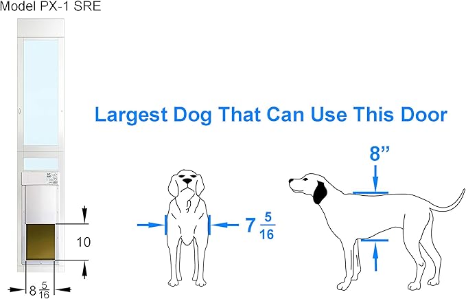 Power Pet Electronic Dog Door - High Tech Pet Electronic Pet Doors - Fully Automatic Sliding e-Glass Electronic Dog Doors - Pets up to 30 lbs - Medium - Regular 75" - 80-1/4" Patio Doors - PX-1-SRE