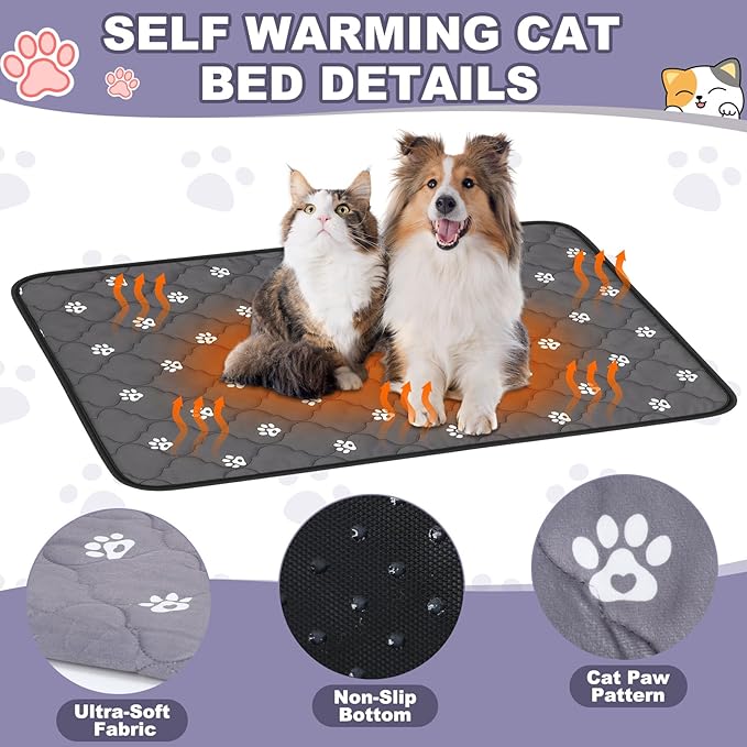 Riakrum 4 Pack Self Heating Cat Bed Pad Self Warming Pet Dog Mat Non Slip Washable Cat Kennel Crate Pad with Storage Bag for Indoor Outdoor Small Medium Dog Kitten(XL, 28 x 45 Inches)