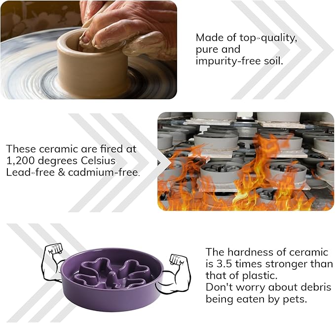 Slow Feeder,Ceramic-Slow Feeder Dog Bowls Elevated for Medium and Large Breed,2.5 Cups Slow Feed Dog Bowl with Stand,Purple