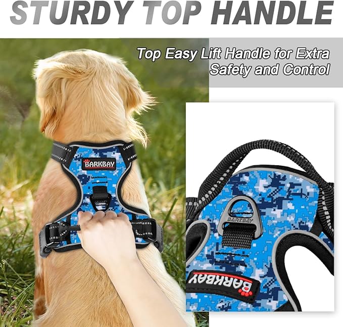 BARKBAY No Pull Dog Harness Front Clip Heavy Duty Reflective Easy Control Handle for Large Dog Walking(Blue camo,XS)