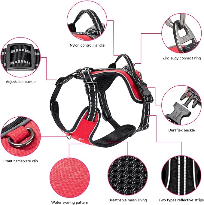 EXCELLENT ELITE SPANKER Nylon Reflective Dog Harness Adjustable No Pull Lightweight EVA Padded Vest Nameplate-Front Clip Service Dog Harness with Buckle for Medium Large Dogs (Peach Red, S)