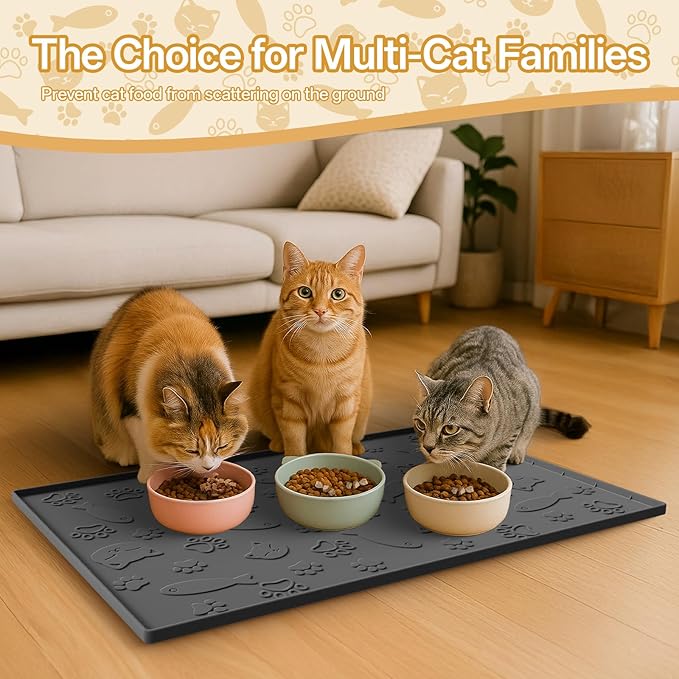 Cat Litter Mat for Litter Box,Large 35" X 24" Silicone Cat Litter Trapping Mat,Urine-Proof & Waterproof Kitty Litter Mats for Floor,Grey