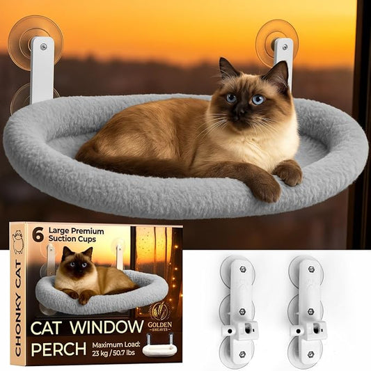 Cat Window Perch – Strong 6 Suction Cup Cat Hammock Bed That Holds up to 50 lbs with Washable Reversible Cover, Sturdy Metal Frame for Indoor, Window or Wall Mounted Perch (Gray)