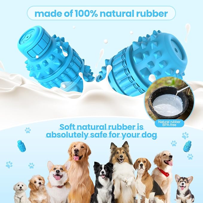 PIFFZEDO Dog Toys for Aggressive Chewers,Interactive Natural Rubber Chew & Squeaky Toy for Large Medium Breed,Dog Toothbrush,Tough & Durable (Azure,Large)