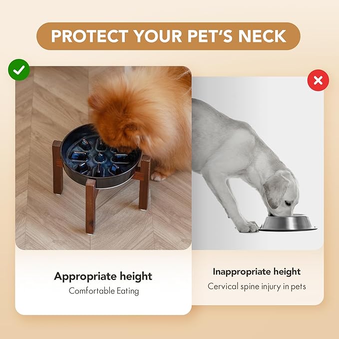 Ceramic 1.2 Cup Dog Raised Slow Feeder Set, Elevated Bowl with Wooden Stand for Medium and Small Dog, 7.3inch Slow Feeder Dish for Fast Easters (Starry Sky, Single Bowl+ Stand)