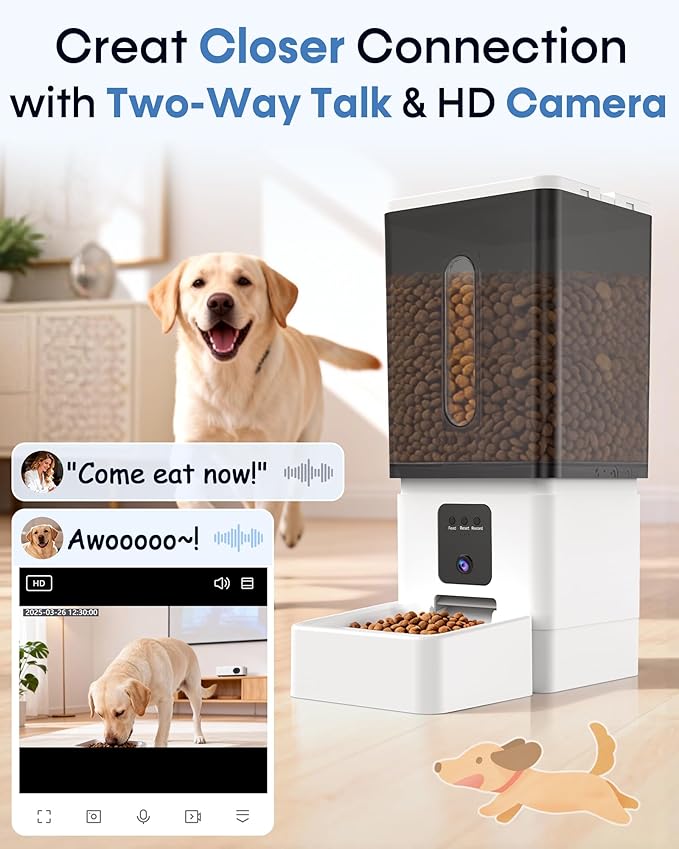 Large Breed Automatic Dog Feeder: 12L/50 Cups 5G WiFi Timed Dog Food Dispenser for Labrador - with HD 1080P Camera, Anti-Clog by Wnfuo