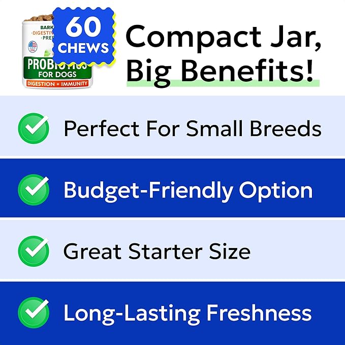 BARK&SPARK Dog Probiotics for Digestive Health & Enzymes - Diarrhea, Gas, Upset Stomach Relief & Season Allergy - Chews for Digestion - Pet Probiotics for Dogs (60Ct, Chicken)