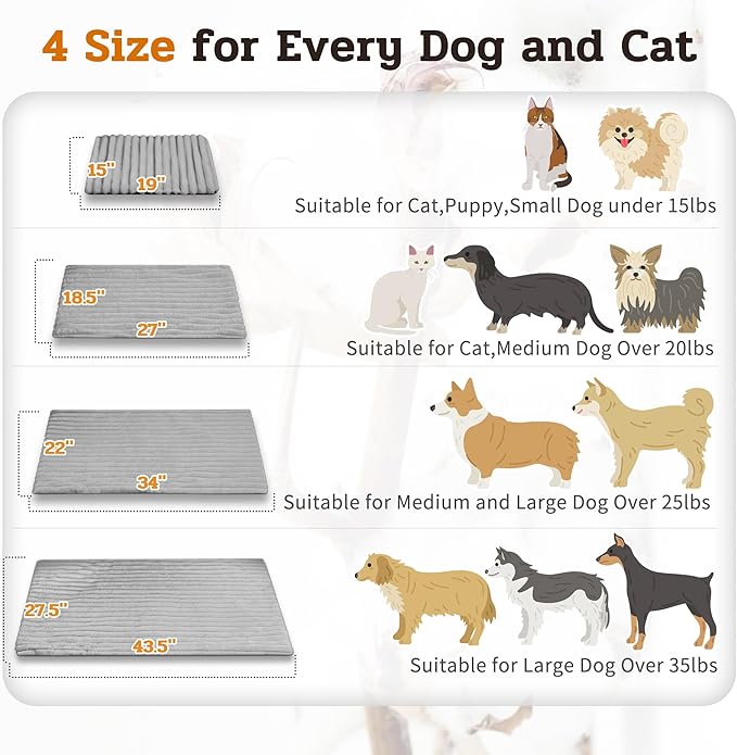 NWK Pack of 4 Fluffy Self Warming Cat Mat, Cat Blanket, Thermal Dog Mat, Washable, Non-Slip Bottom for Sofa & Crate & Kennel & Car Seat (Misty Gray, Small (19'' X 15'' X 0.7''))