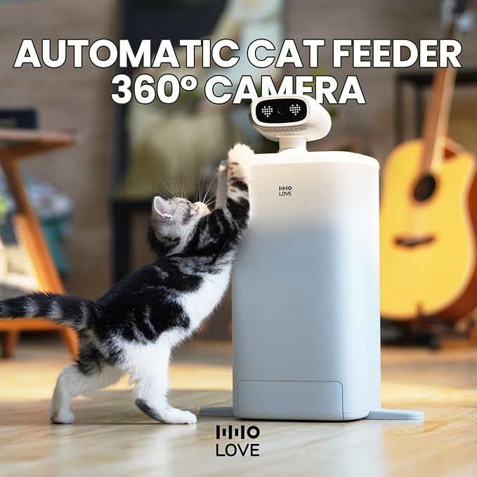 HHOLOVE Automatic Cat Feeder with Camera AI-Powered, 2k HD Video Night Vision, 5G/2.4G Wi-Fi Programmable, 2-Way Audio, Low Food Alert, Blockage Sensor, 1-Year Subscription Version