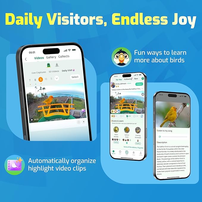 HIXX Smart Bird Feeder with Camera, AI Identify Birds & Auto Capture, 2K HD Live Camera Birdwatching with Color Night Vision for Bird Lovers Gifts (Purple)