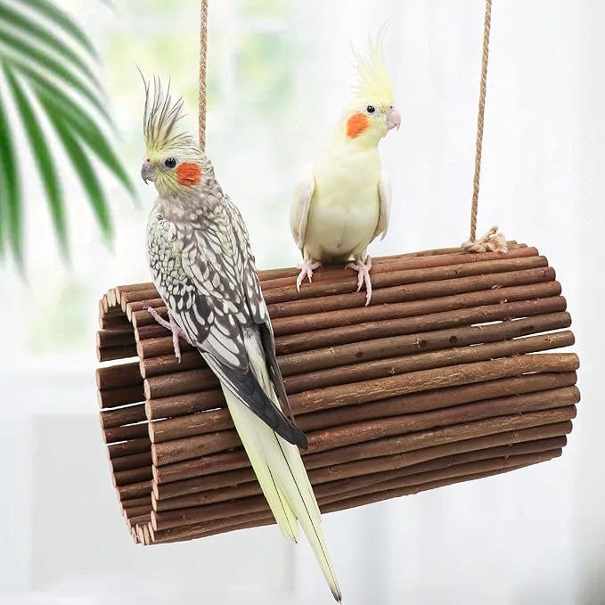 Parrot Swing Toys, Hanging Perch Stand, Natural Willow Wood Hammock, Bird Cage Accessories for Parakeets, Cockatiels, Lovebirds, Hamster, Rat (6.3" in Diameter)