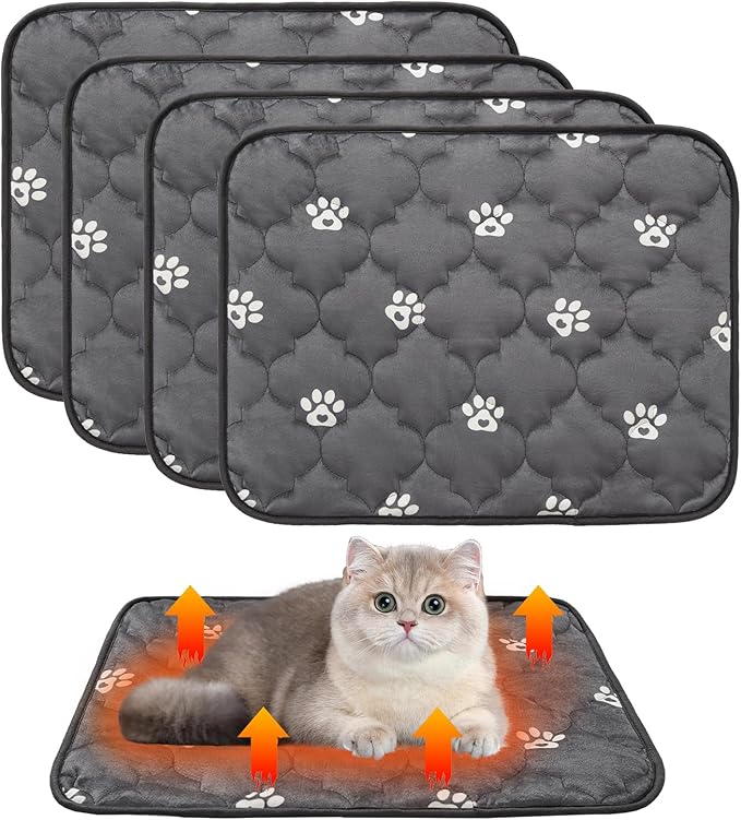 BINGPET 4 Pcs Self Warming Cat Bed, Warm Thermal Self Heating Mat for Indoor/Outdoor Cats, Dogs & Kittens - 16" 20"