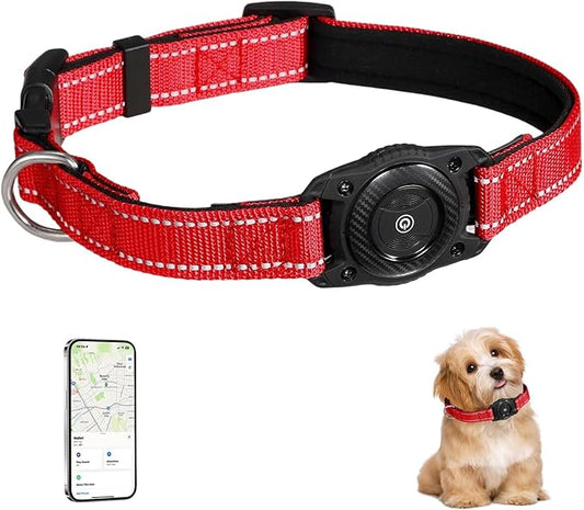 Tracking Collar for Dogs Waterproof Adjustable Air Tag Dog Collar Holder, Comfortable Dog Collars for Small Medium Large Dogs (Red, S)