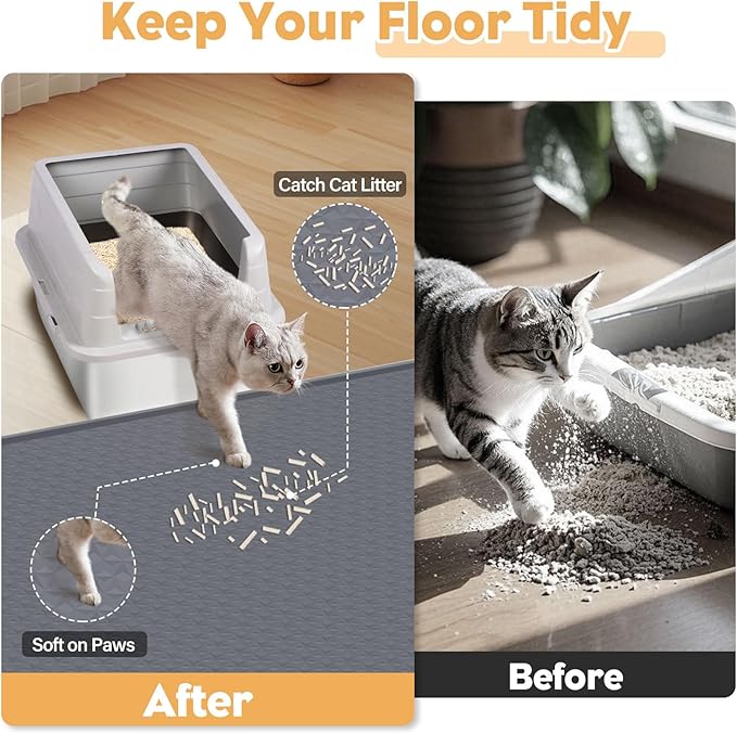 51" x26" Cat Litter Mat Lanstics Cat Mat for Litter Box Large Silicone Litter Box Mat for Kitty Scatter Control Floor Protect (Grey)