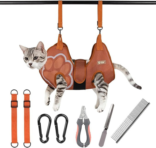 Paws n' Cradle Dog Grooming Hammock Harness for Dogs & Cats - Complete Kit with Adjustable Fittings, Hair Comb, Nail Clipper, Nail File, Hook and Loop Strap, Adjustable Straps & Snap Hooks (XS)