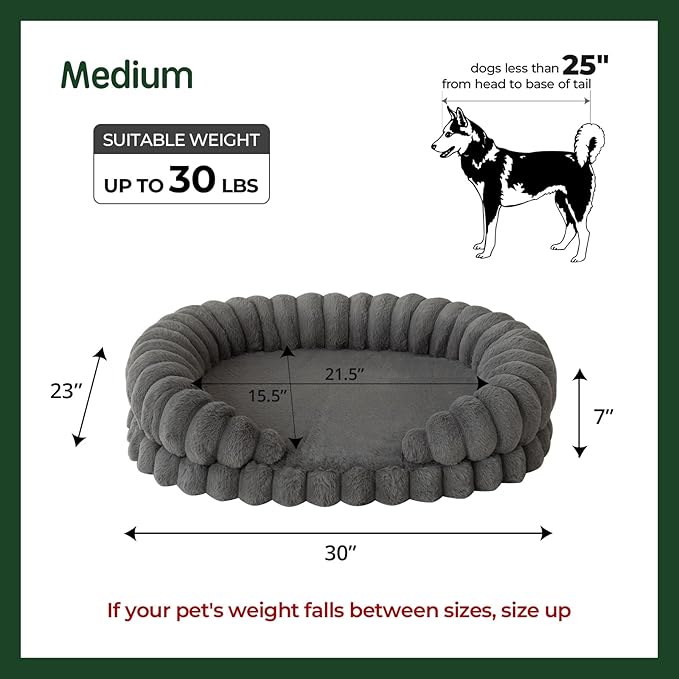 BALANCE Calming Dog Bed for Medium Sized Dogs, 30 Inches Oval Washable Pet Bed with Sides, Orthopedic Pet Couch Sofa with Non-Slip Bottom, Gray