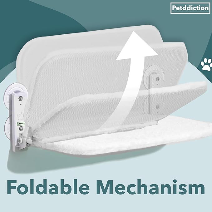 Cat Window Perch Hammock | Window Cat Bed Seat | Foldable Cordless Glass Ledge | Space-Saving Sill Extender | Heavy-Duty Frame | Strong Suction Mount | Reversible Machine-Washable Cover