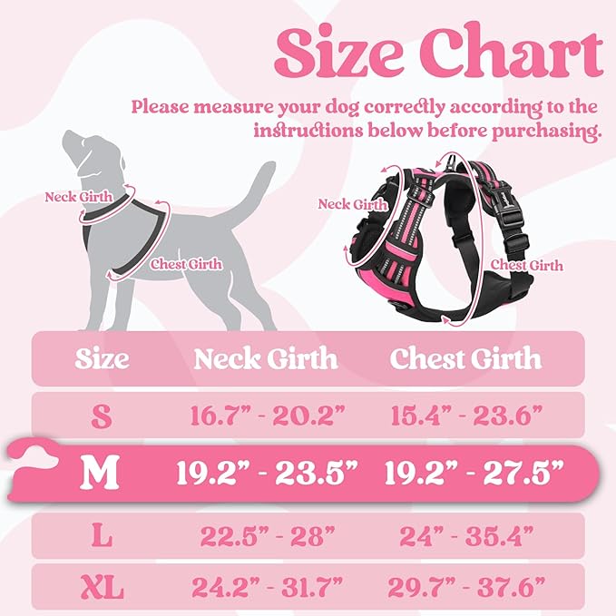 rabbitgoo Dog Harness Medium Sized, No Pull Pet Harness with 3 Buckles, Adjustable Soft Padded Vest with Control Handle, Walking Reflective Pet Vest for Medium Dogs, Rose Pink, M