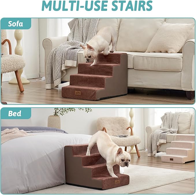 Dog Stairs for Small Dogs, 17.7" Extra Wide Right-Angle Pet Stairs for Couch and Beds, Anti-Slip Dog Steps for Old Cats and Lowrider, 17.7x23.6x17.7 inch, Brown
