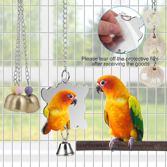 For Parakeet, Conure, Cockatiel, Love Birds, Parrots - Bird Cage Hammock with Ladder, Hanging Bell Swing, Chewing Toy