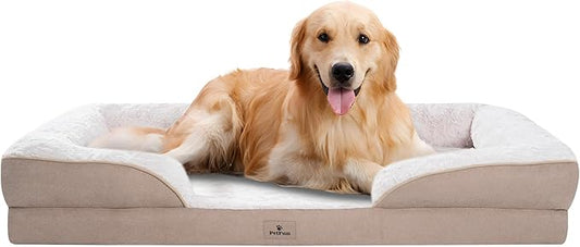 XL Orthopedic Dog Beds Large Sized Dog - Washable Large Dog Cat Bed Waterproof, Comfort Dogs Couch Sofa with Washable Removable Cover, Pet Bed with Nonskid Bottom, Beige, 48"