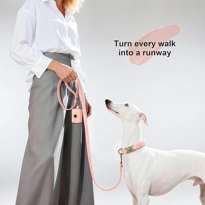 Didog Soft PU Leather Dog Collar, Stylish Quick Released Dog Collars for Medium Dogs, Easy Clean Adjustable Pet Collar for Daily Walking, Pink, M Fit 13-21" Neck