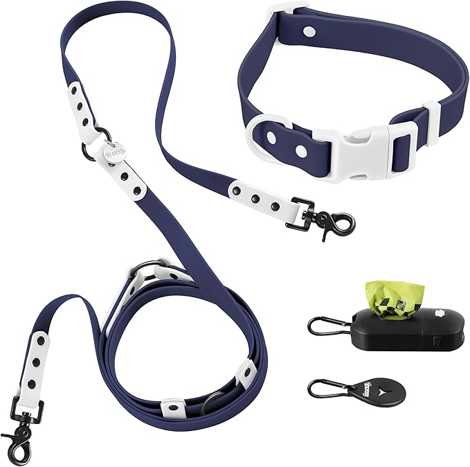 WLK1006J-5SET Luna Large 8FT Adjustable 6-in-1 Waterproof Hands-Free Leash and Collar with LED Flashlight, Bag Dispenser, and Poop Bag Holder, Highball