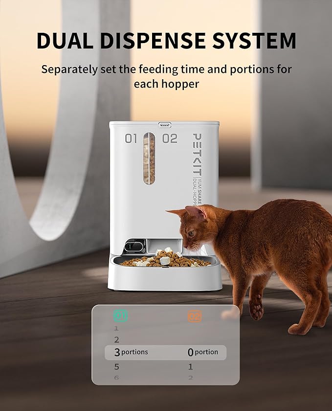PETKIT Automatic Cat Dog Feeder with Camera, AI-Powered Motion Capturing, 1080P HD Video with Night Vision, 2.4G WiFi Pet Feeder with 2-Way Audio, Dual Hopper Pet Food Dispenser with Desiccant
