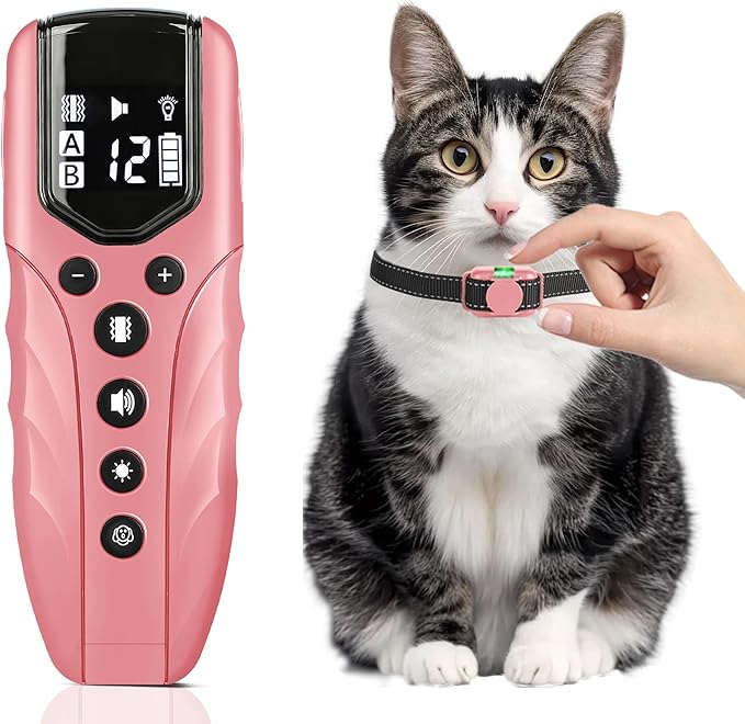 Cat Training Collar No Shock,Tiniest Vibrating Cat Collar with Remote 2000ft, Vibration Collar for Small Cat 5-15lbs & Medium Large Cats, Safe Lock, Beep, Vibrate, No Prongs, Waterproof, Pink