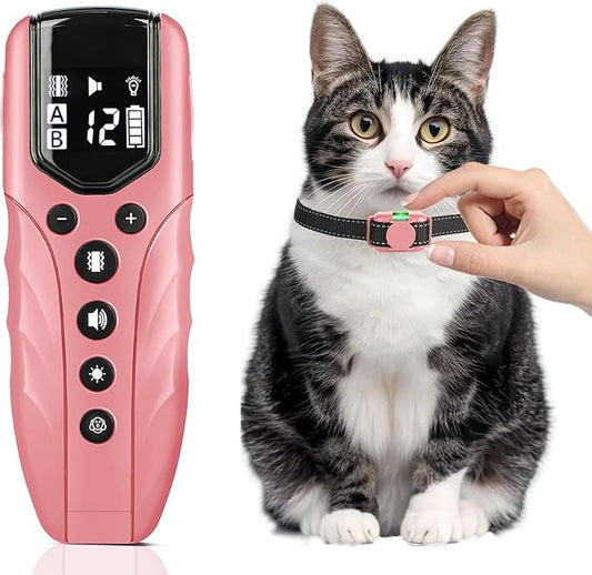 Cat Training Collar No Shock,Tiniest Vibrating Cat Collar with Remote 2000ft, Vibration Collar for Small Cat 5-15lbs & Medium Large Cats, Safe Lock, Beep, Vibrate, No Prongs, Waterproof, Pink