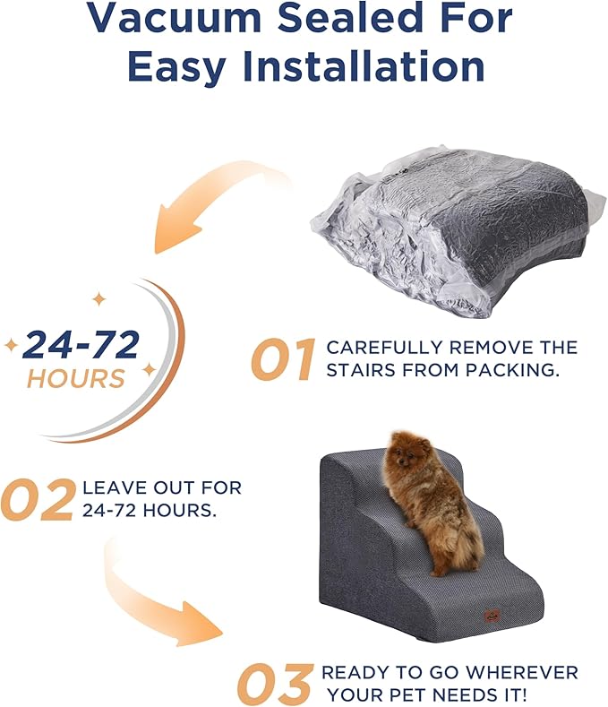 Beige Curved Dog Stairs Ramp for High Beds 22.8" H, 4-Step Dog Steps for Couch Sofa and Chair, Pet Stairs for Cats, Non-Slip Balanced Pet Steps