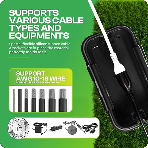 Sockitbox Original Outdoor Electric Box Waterproof - Small Outdoor Extention Cord Cover with 6 Cable Entry Waterproof Enclosure for Power Strips, Plugs, Timers, Lights - Black