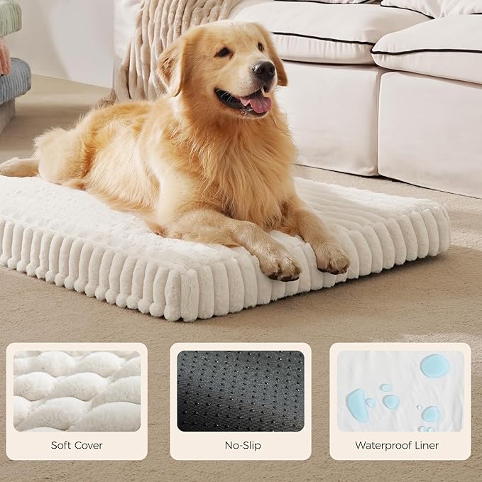 Orthopedic Dog Bed for XXL Jumbo Dog, Waterproof Pet Bed,Non-Slip Bottom and Egg-Crate Foam with Removable Washable Cover Crate Bed,Cream,47"x29"x4"