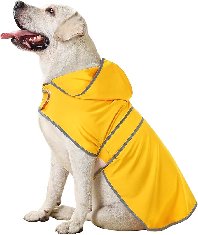 Dog Raincoats for Large Dogs Waterproof Hooded Rain Jacket with Reflective Strips Leash Hole & Poncho Adjustable Fit (Yellow,XXL)