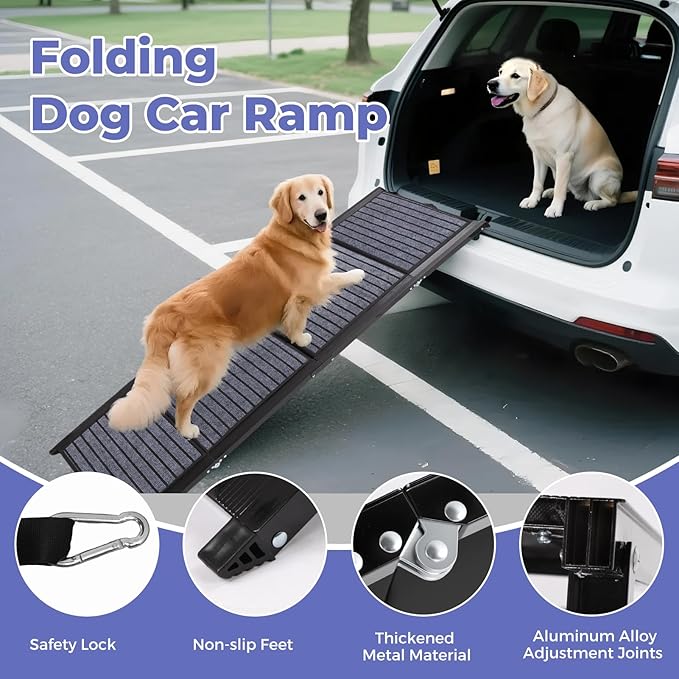 Dog Car Ramp for Large Dogs, Foldable Steps for Car Truck, SUV, Heavy Duty Pet Puppy Stair for High Bed & Sofa with Non-Slip Rug Surface, Steps for Dogs to Get in Car Vehicle