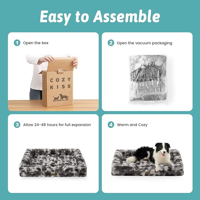 Orthopedic Dog Bed for Large Medium Size Dog, Soft and Warm Faux Fur Sofa for Pet Up to 75 lbs, Foam Bolster Anti-Slip Couch with Washable Removable Cover, L 36x27x6.5 inch, Tie Dye Grey