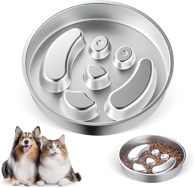 Stainless Steel Slow Feeder Dog Bowls – Non-Slip Metal Dog Bowl for Large & Medium Breeds, Puppy Puzzle Feeder – 2 Cup Capacity for Small to Big Pets – Durable Slow Feed Dog & Cat Food Dish