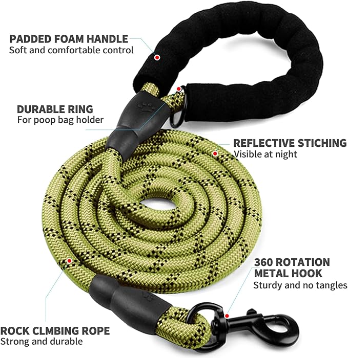 COOYOO Dog Leash 5/6 FT with Comfortable Padded Handle and Highly Reflective Threads for Small Medium and Large Dogs