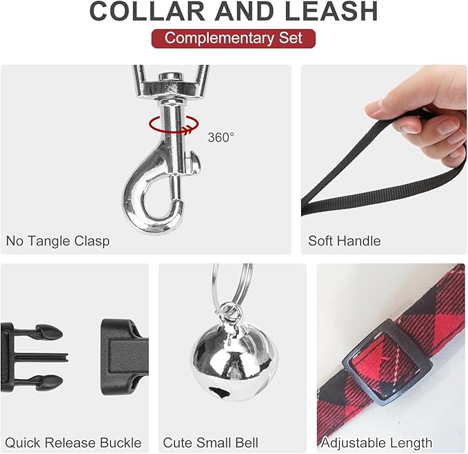 EXPAWLORER Fleece Lined Step-in Dog Harness - Soft Plush Padded Puppy Harness and Leash Set with Adjustable Dog Collar, No Pull Escape Proof Suede Dog Vest Harness for Small Dogs, Red & Black S