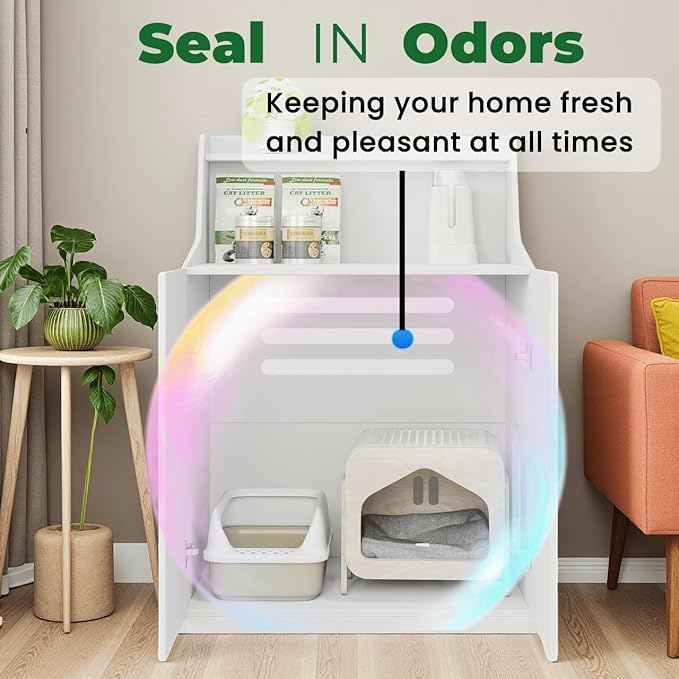 Large/Tall Litter Box Enclosure Furniture,Litter Robot Compatible,Hidden Cat Litter Box Cabinet for Self-Cleaning with Storage