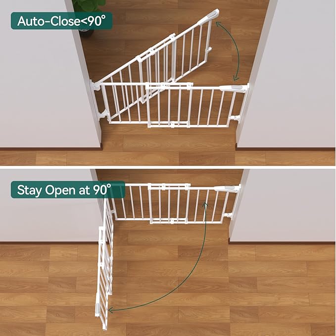 Babelio 27-45" No Bottom Bar Baby/Dog Gate with Easy Installation, 2-in-1 Auto Close Design, Suitable for The House, Stairs, and Doorways, Safety Pet Gates with Large Walk-Thru Door, White