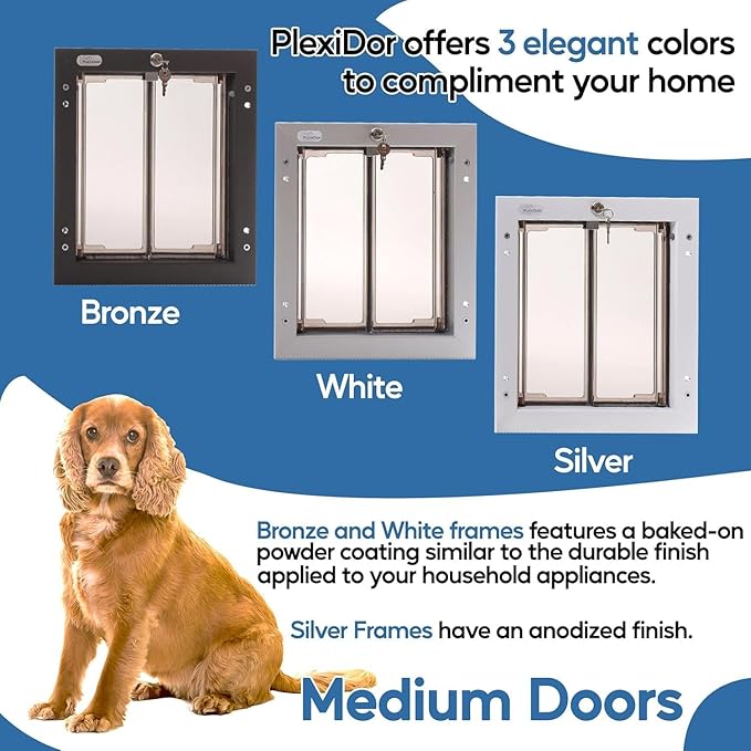 PlexiDor Performance Pet Doors for Dogs and Cats - Door Mount Dog Door with Lock and Key - White, Medium Sizes
