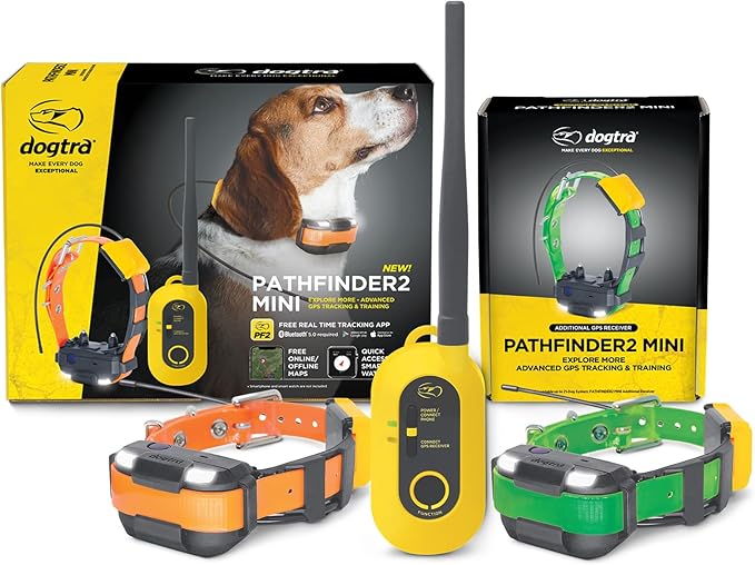 Dogtra Pathfinder2 Mini GPS Tracker e Collar + Add-on Receiver (Green) | 4 Mile, LED Light, Waterproof, Free App, No Fees, Smartwatch Control, Satellite Tracking, Multi Dogs, Smartphone Required