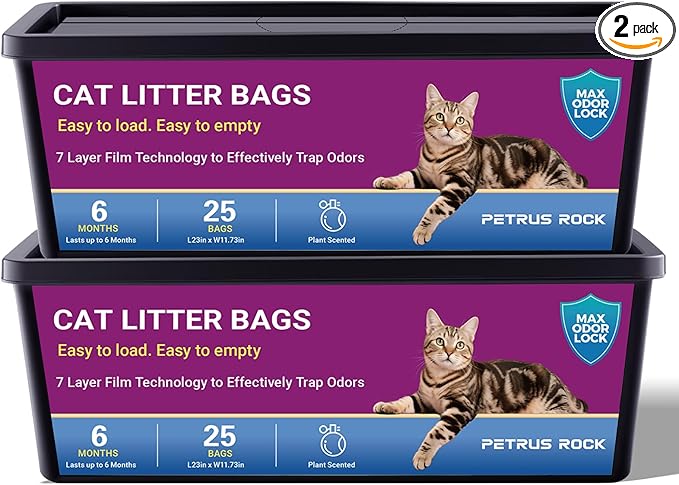 Cat Litter Refill Bags Compatible with Litter Genie Easy Roll Pail | Long-lasting Easy Roll Refill Bags 50 Count (2 Pack) | Odor Control & Plant Scented