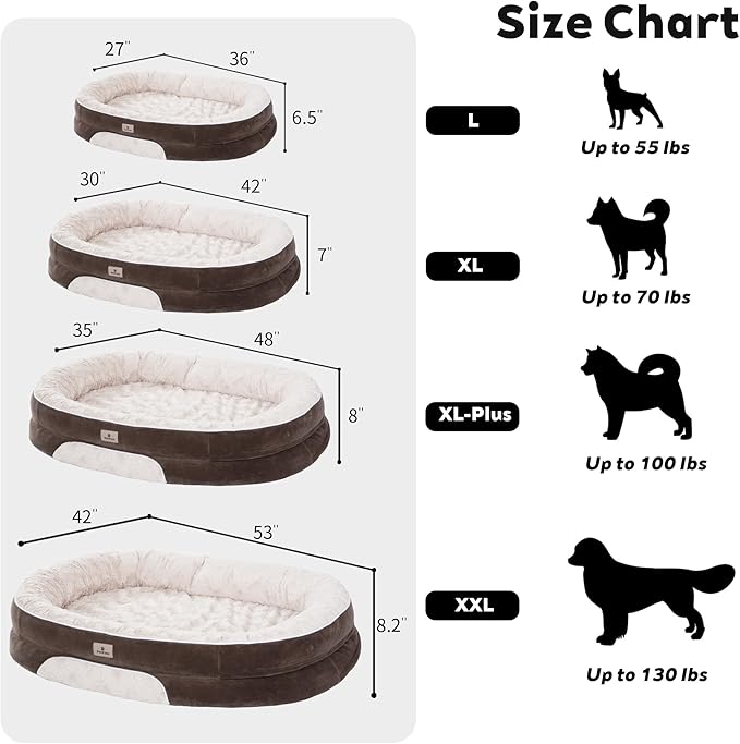 Orthopedic Dog Bed Couch for Large Sized Pets with Egg Foam Support, Four-Sided Bolster Cushions, Soft Tear-Resistant Fabric, and Removable Machine Washable Plush Cover