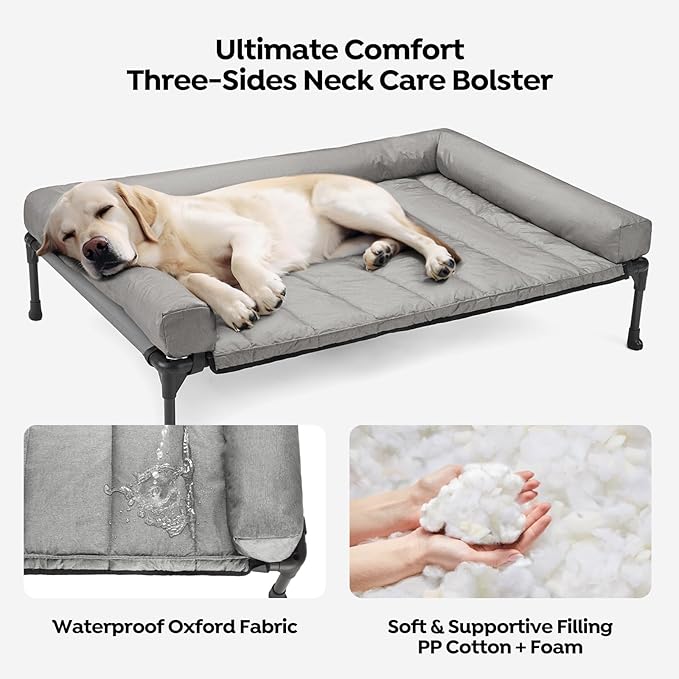 Veehoo Cooling Elevated Dog Bed Add Removable Waterproof Bolster Cushion Mat, Raised Pet Cot with Breathable Teslin Mesh, No-Slip Feet, Dog Couch Bed for Indoor Outdoor, 42x30inches, Grey, CWC2331B